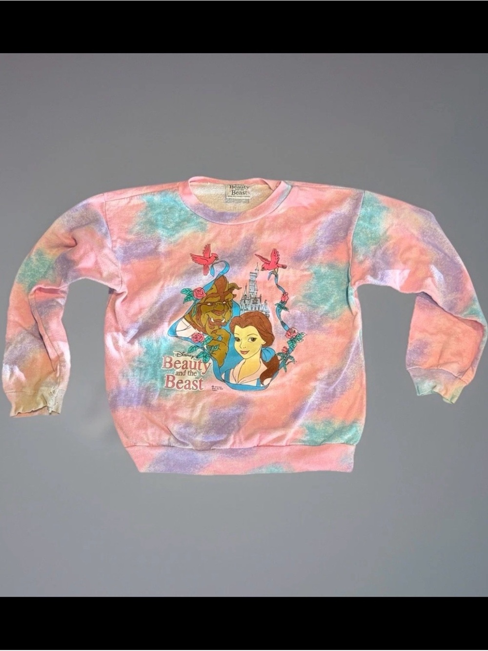 Vintage 90s Disney Beauty & The Beast Sweatshirt Girls 14 Tie Dye USA